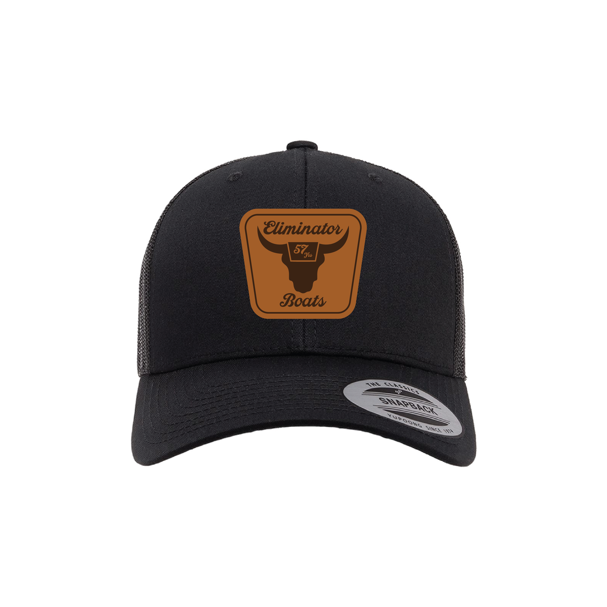 Eliminator Boats Regatta 2026 Leather Patch Curved Bill Snapback Hat - Black