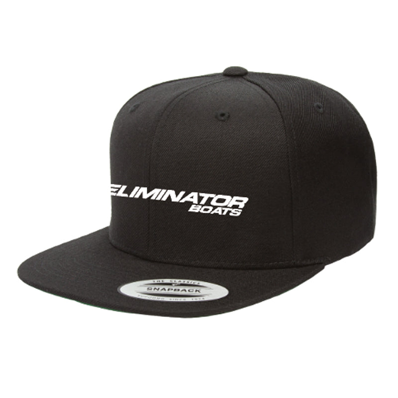 Classic Eliminator Boats Flat Bill Snapback Hat - Black/White