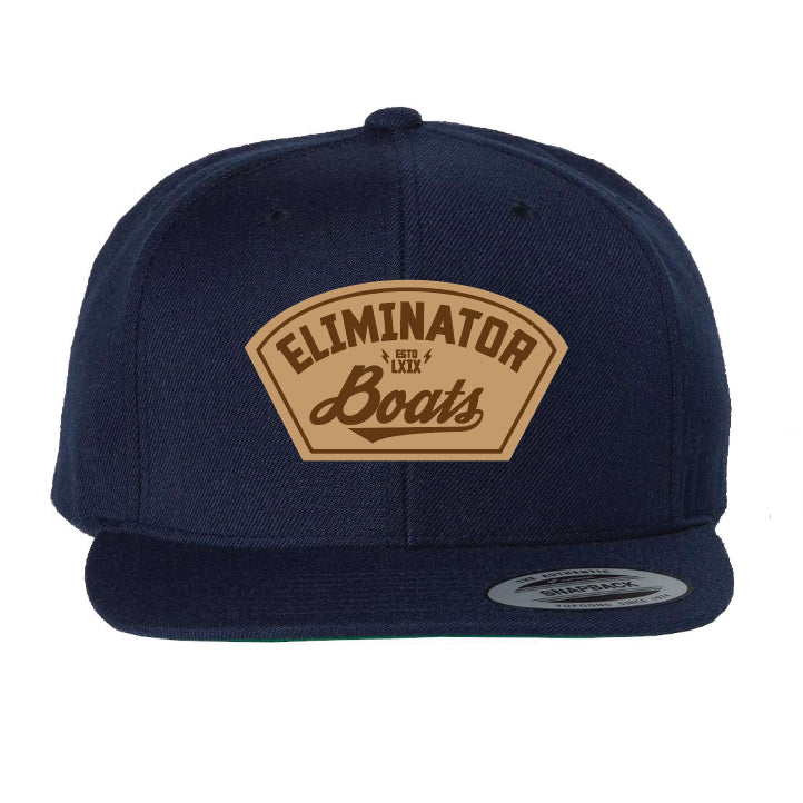 Eliminator Boats Heritage Leather Patch Flat Bill Snapback Hat - Navy