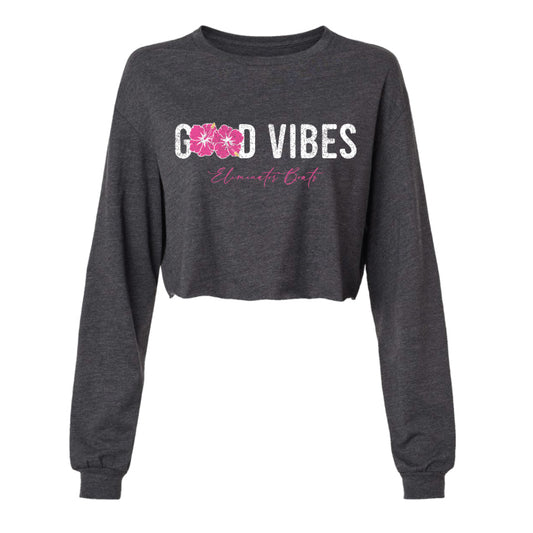 Eliminator Boats Good Vibes – Women’s Crop Long Sleeve Tee - Dark Heather Gray/Pink