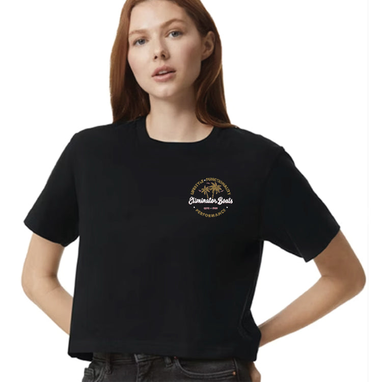 Eliminator Boats Palm Paradise Women's Crop Tee - Black