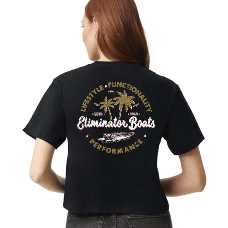 Eliminator Boats Palm Paradise Women's Crop Tee - Black
