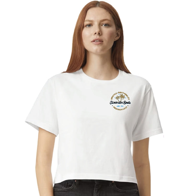 Eliminator Boats Palm Paradise Women's Crop Tee - White