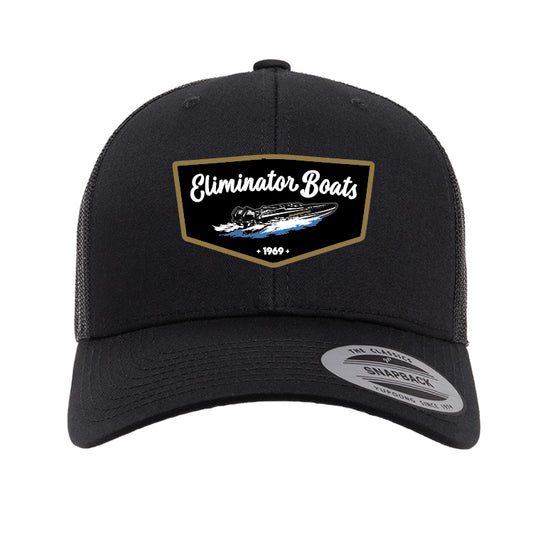 Vintage Script Patch Curved Bill Snapback Hat - Black