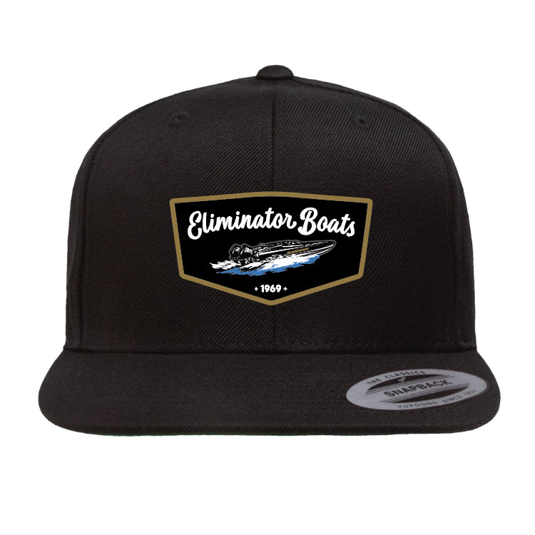 Vintage Script Patch Flat Bill Snapback Hat - Black