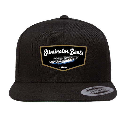 Vintage Script Patch Flat Bill Snapback Hat - Black