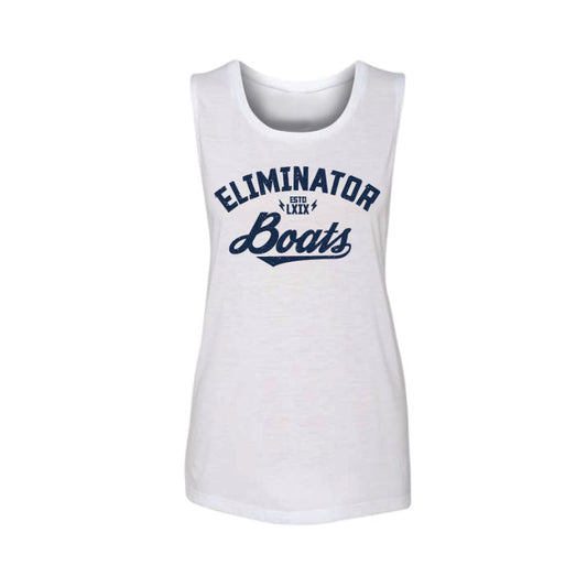 Eliminator Boats Women's Flowy Scoop Muscle Tank - White/Navy