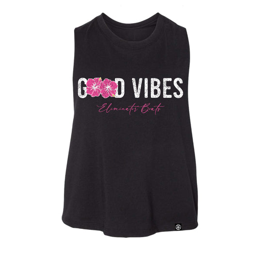 Eliminator Boats Good Vibes – Women’s Racerback Crop Tank - Black/Pink