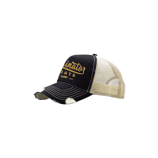 Eliminator Boats Vintage Badge Women's Trucker Hat - Black/Gold/Khaki