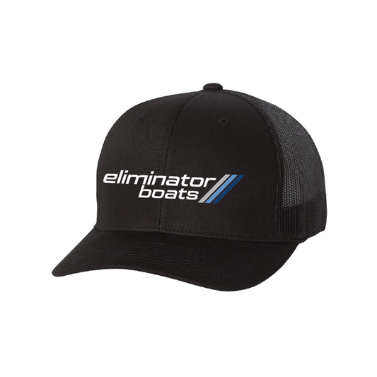 All Black- Blue 70's Powerboat 19 Daytona Trucker Snapback Hat
