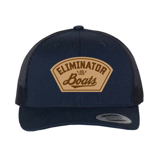 Leather Patch Trucker Snapback Hat- Navy