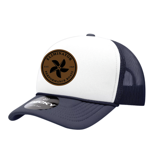 Eliminator Boats Prop Leather Patch Youth Trucker Hat - Navy/White
