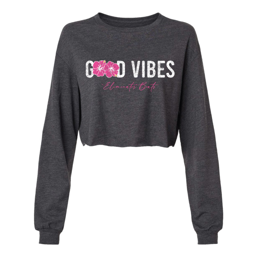 Eliminator Boats Good Vibes – Women’s Crop Long Sleeve Tee - Dark Heather Gray/Pink