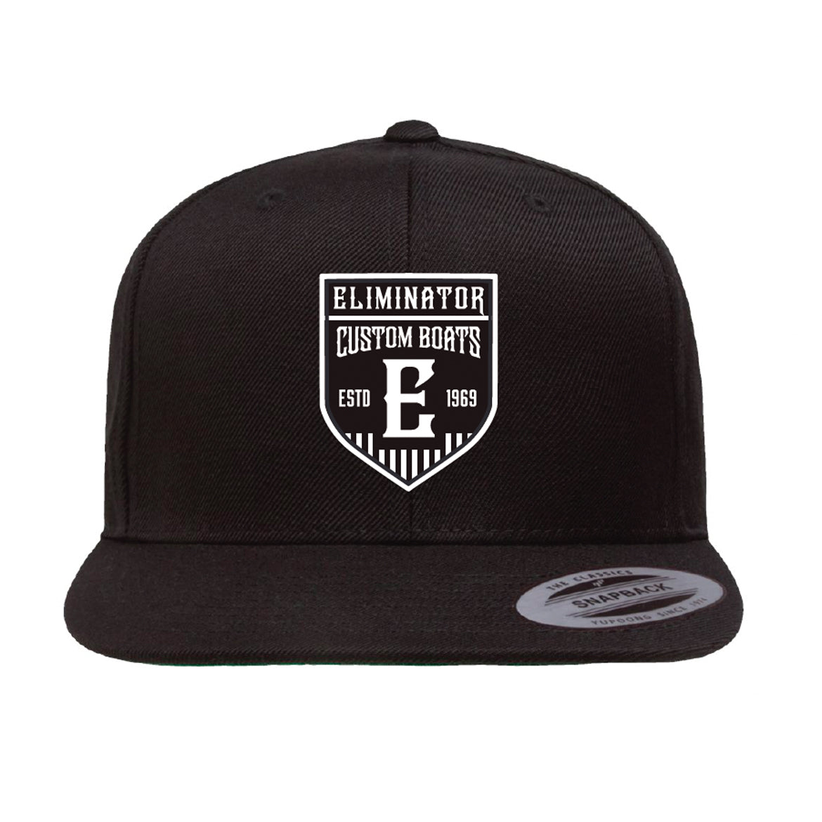 Eliminator Custom Boats Flat Bill Snapback Hat Black/White