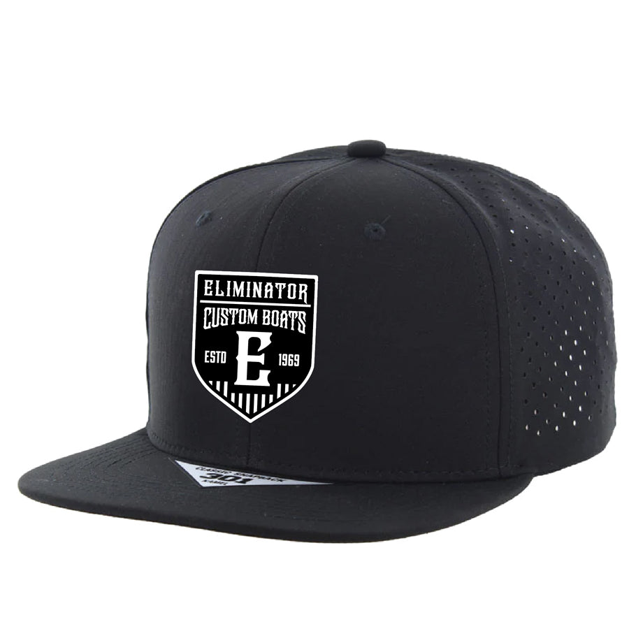Eliminator Custom Boats Hydro Performance Snapback Flat Bill Trucker Hat - Black/White