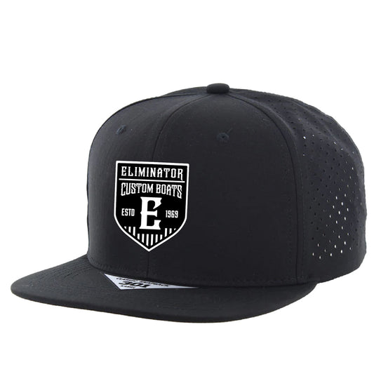 Eliminator Custom Boats Hydro Performance Snapback Flat Bill Trucker Hat - Black/White