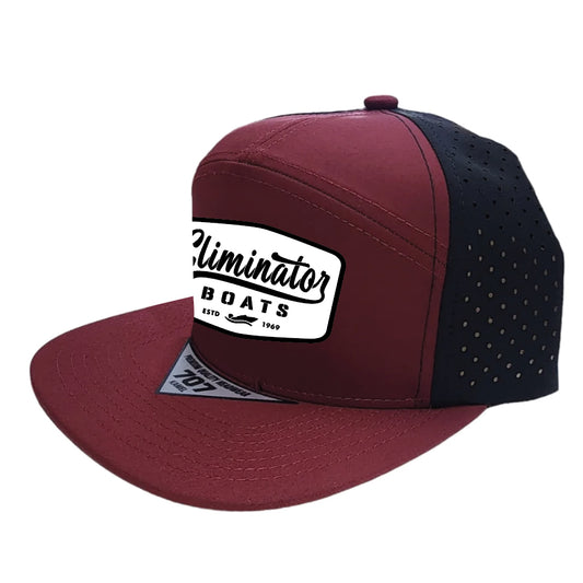 Eliminator Boats Vintage Badge Hydro Performance Snapback Flat Bill Trucker Hat - Burgundy/Black