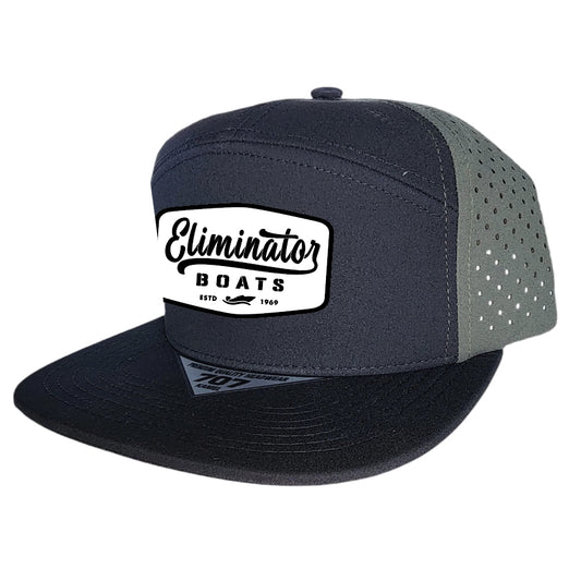 Eliminator Boats Vintage Badge Hydro Performance Snapback Flat Bill Trucker Hat - Black/Olive
