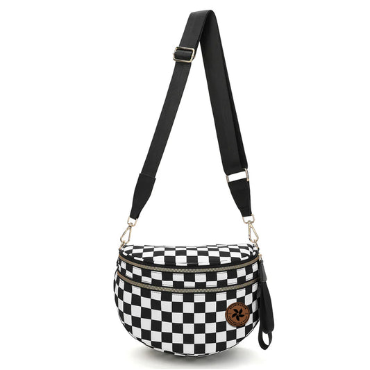 Eliminator Boats Leather Prop Nylon Crossbody Bum Bag - Black/White Checkered