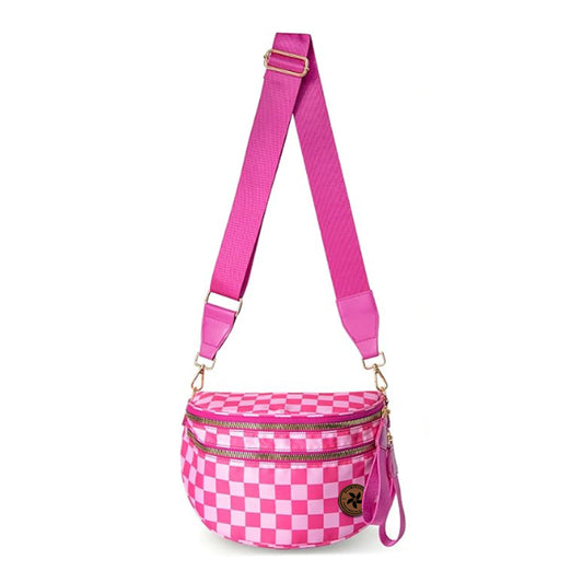 Eliminator Boats Leather Prop Nylon Crossbody Bum Bag - Pink Checkered