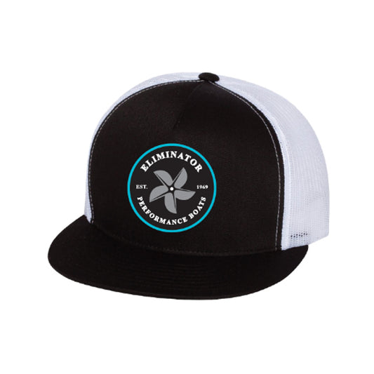 Black/ White- Teal Prop Flat Bill Snapback Hat