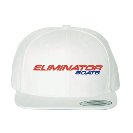 Classic Eliminator Boats Flat Bill Snapback Hat- White