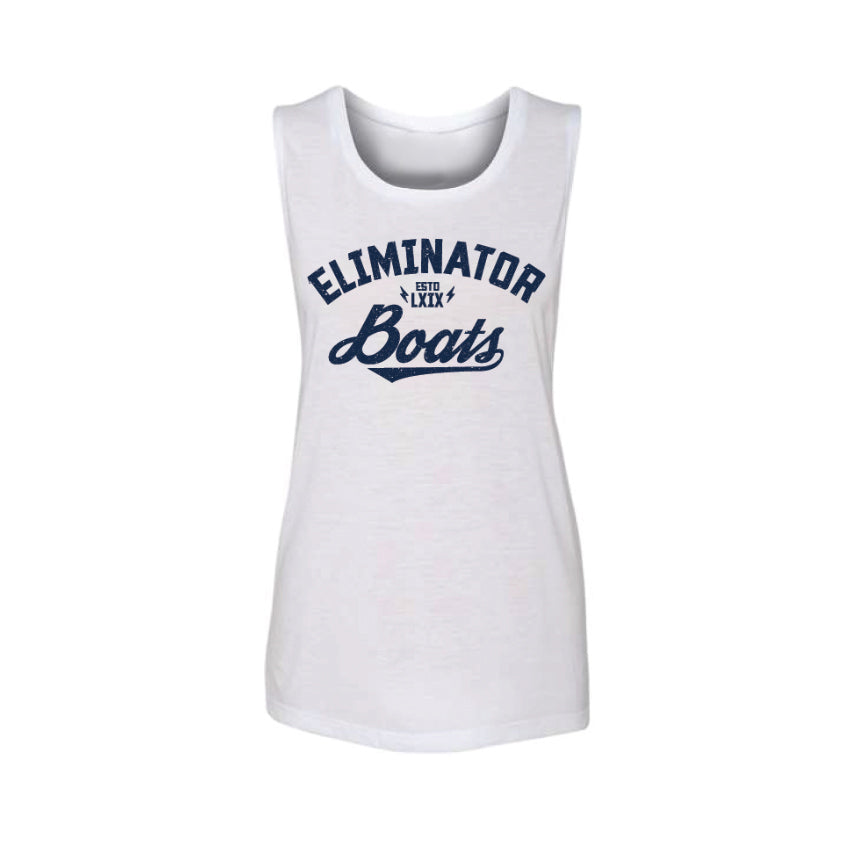 Eliminator Boats Women's Flowy Scoop Muscle Tank - White/Navy