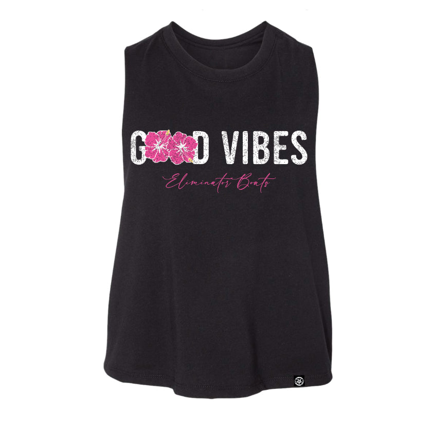 Eliminator Boats Good Vibes – Women’s Racerback Crop Tank - Black/Pink