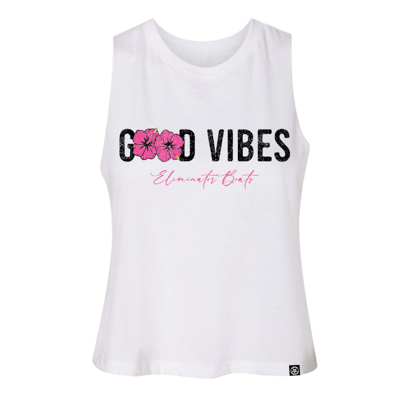 Eliminator Boats Good Vibes – Women’s Racerback Crop Tank - White/Pink